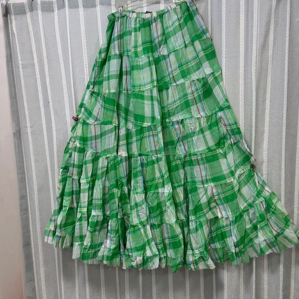 NWT Raj Green Plaid A-Line Skirt with Floral Embroidery One Size Fits‎ Most - Picture 8 of 9